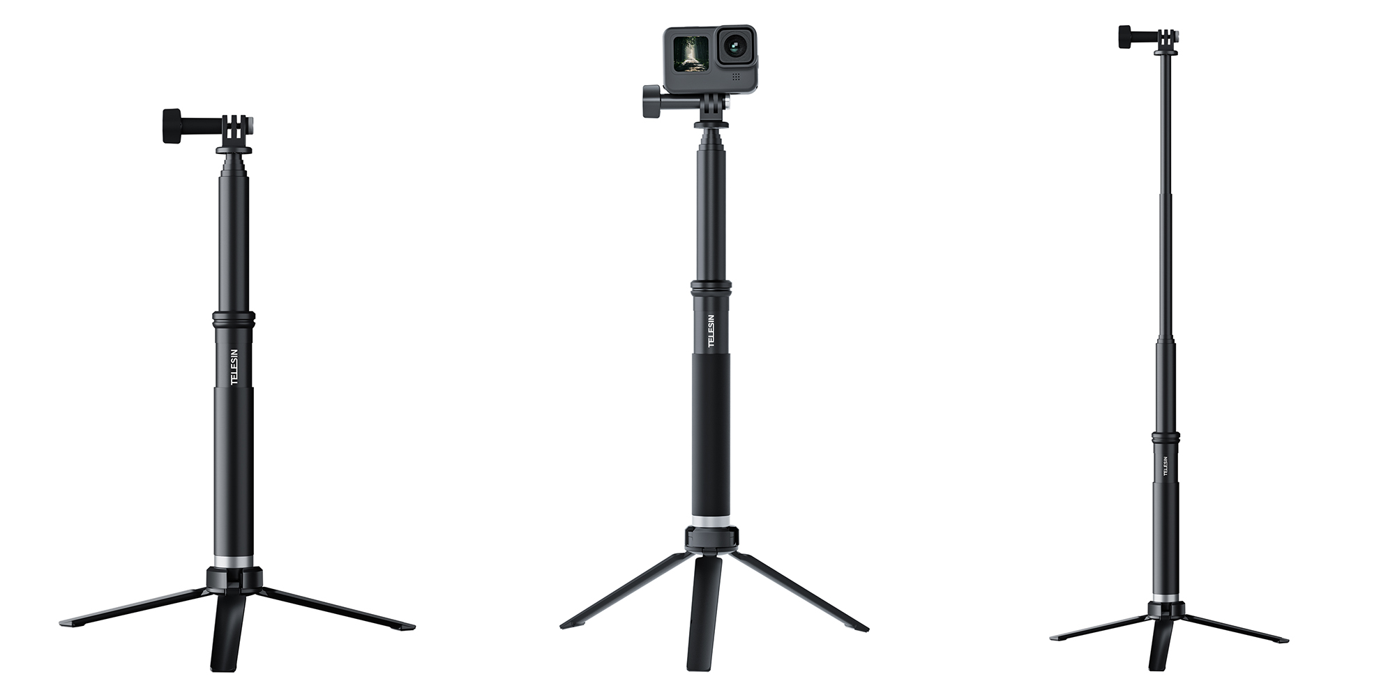 width=100% Selfie stick Telesin GP-MNP-090-S do kamer sportowych